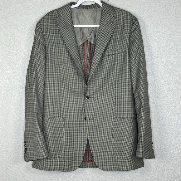 Peerless TailoRED Sport Coat 42L Gray White Plaid Unstructured Reda Wool - Picture 2 of 10